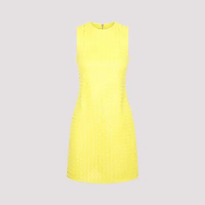 Shop Bottega Veneta Yellow Intrecciato Leather Dress In Yellow & Orange