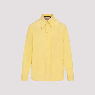 Shop Gucci Yellow Iris Silk Crepe De Chine Shirt In Yellow & Orange