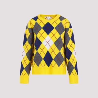 Shop Loewe Yellow Wool Argyle Sweater In Nude & Neutrals