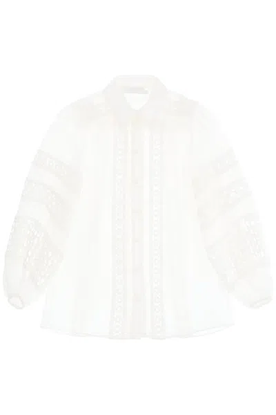 Shop Zimmermann 'devi Spliced' Blouse With Crochet Inserts In Bianco