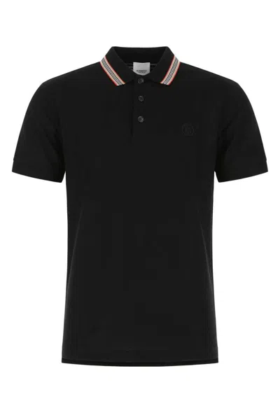 Burberry Icon Stripe Cotton Polo Shirt In Black