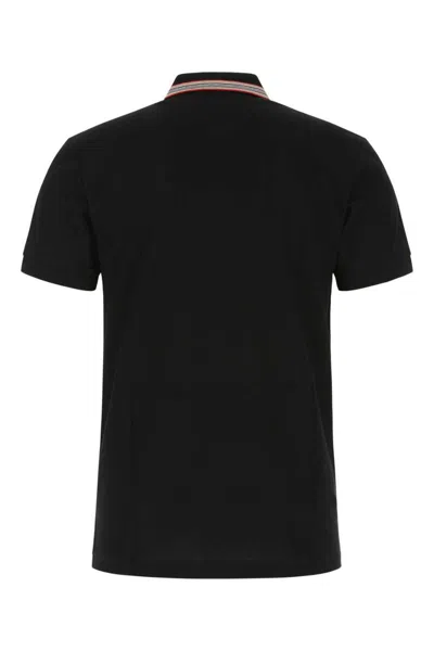 Burberry Icon Stripe Cotton Polo Shirt In Black