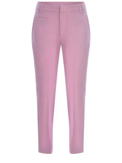 Dondup Trousers  Ariel 27inches Made Of Linen Blend In Pink