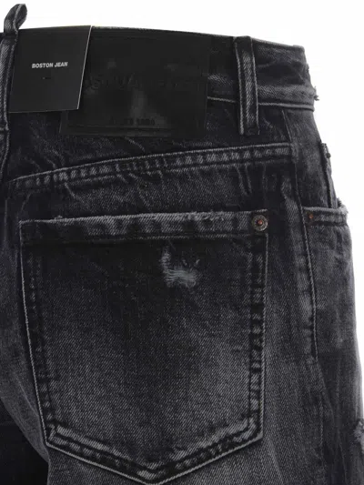 Dsquared2 Straight-leg Jeans With Faded Effect And 5 Pockets In Denim Nero