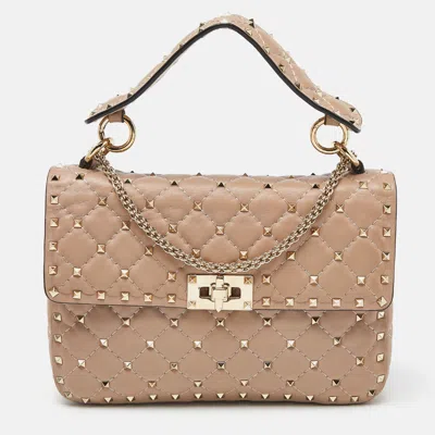 Shop Valentino Quilted Leather Medium Rockstud Spike Chain Top Handle Bag In Pink