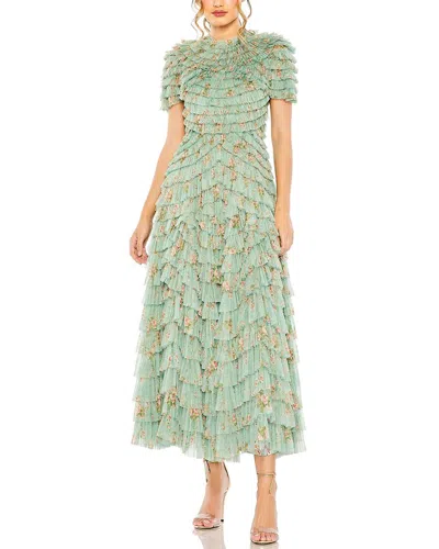Mac Duggal Ruffle Tiered Short Sleeve A Line Dress In Blue