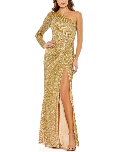 Shop Mac Duggal Embellished Illusion One Sleeve Gown In Gold