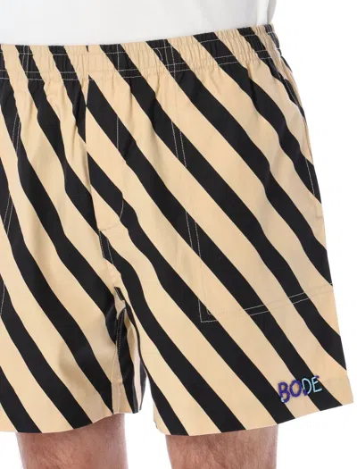 Shop Bode Domino Stripe Shorts In Ecru Black