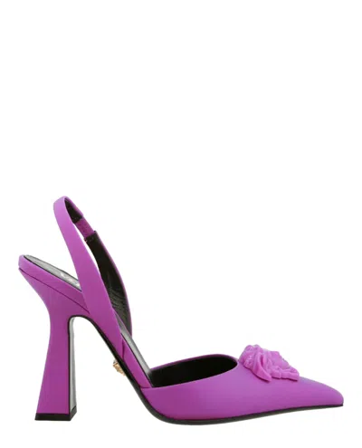 Shop Versace La Medusa Slingback Pumps In Purple