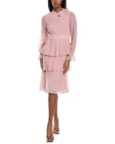 Shop Mikael Aghal Lace Midi Dress In Pink