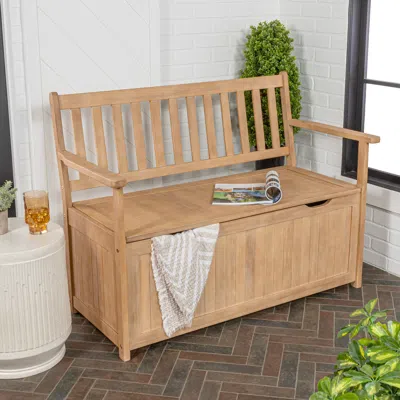 Jonathan Y Sophie 48" Traditional Farmhouse Lift-top Acacia Wood Storage & Entry Bench, Light Teak Matte Finish