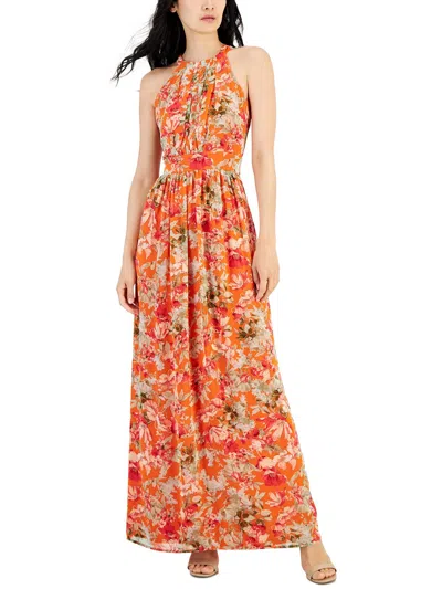 Shop Anne Klein Womens Chiffon Maxi Halter Dress In Multi