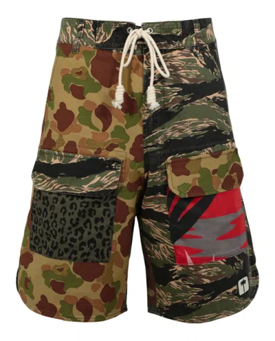 Shop Palm Angels Mixed Media Camouflage Shorts In Multi
