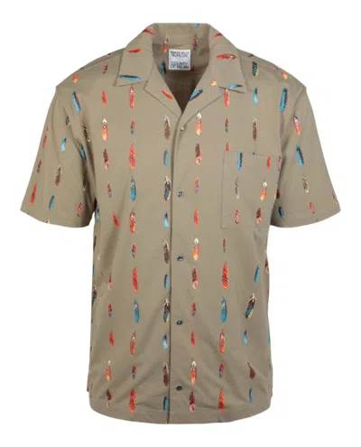 Shop Marcelo Burlon County Of Milan Allover Feathers Shirt In Beige