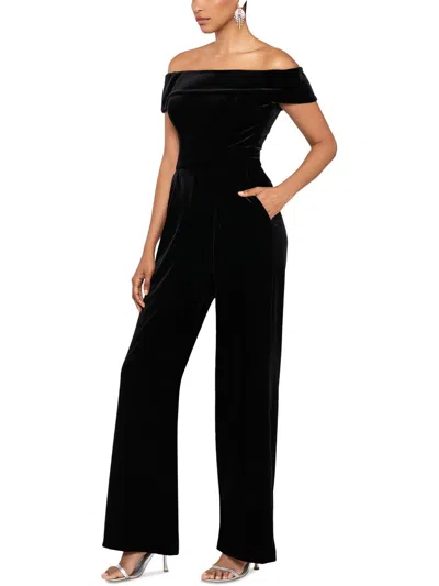 Shop Xscape Womens Velvet Jumpsuit In Black