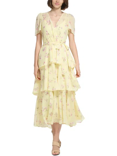 Shop Calvin Klein Womens Chiffon Tiered Midi Dress In Yellow
