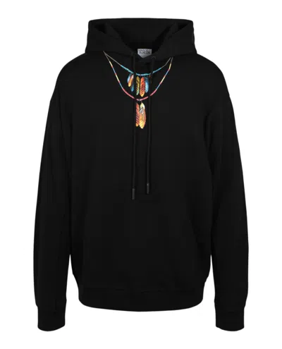 Shop Marcelo Burlon County Of Milan Feather Necklace Oversized Hoodie In Black