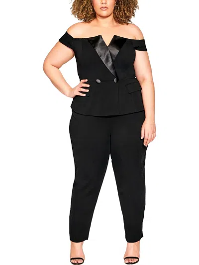Shop City Chic Plus Womens Satin Trim Polyester Jumpsuit In Black