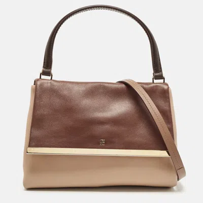 Shop Carolina Herrera /beige Leather Camelot Colorblock Top Handle Bag In Brown