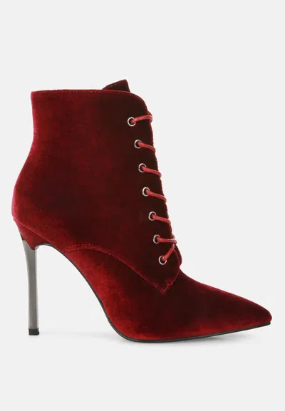 Shop London Rag Bornsta Velvet High Heeled Velvet Boots In Red