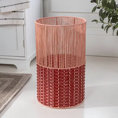 Happimess Harper Modern 4.13-gallon 2-tone Faux Wicker Cylinder Waste Basket, Gray/cream