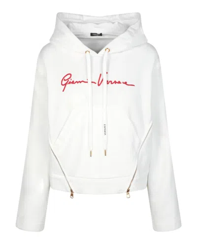 Shop Versace Logo Pullover Hoodie In White