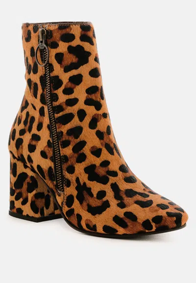 Shop Rag & Co Helen Leopard Print Block Heel Leather Boots In Orange