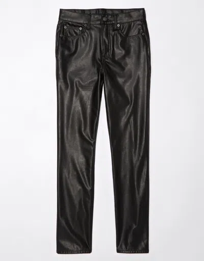Shop American Eagle Outfitters Ae Stretch Vegan Leather Super High-waisted Straight Pant In Black
