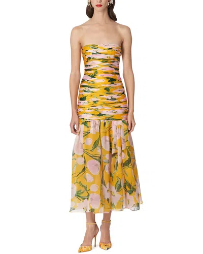 Shop Carolina Herrera Gathered Bodice Drop Waist Silk Dress In Multi