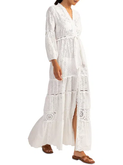 Shop Shoshanna Santorini Womens Floral Eyelet Shirtdress In White