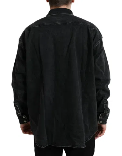 Shop Dolce & Gabbana Black Cotton Long Sleeve Denim Casual Men's Shirt