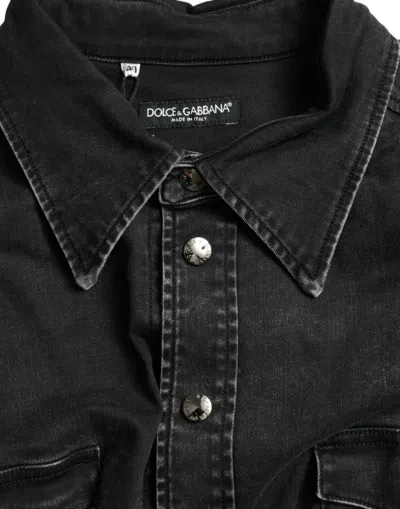 Shop Dolce & Gabbana Black Cotton Long Sleeve Denim Casual Men's Shirt