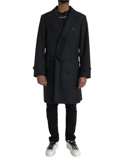 Shop Dolce & Gabbana Black Double Breasted Trench Coat Men's Jacket