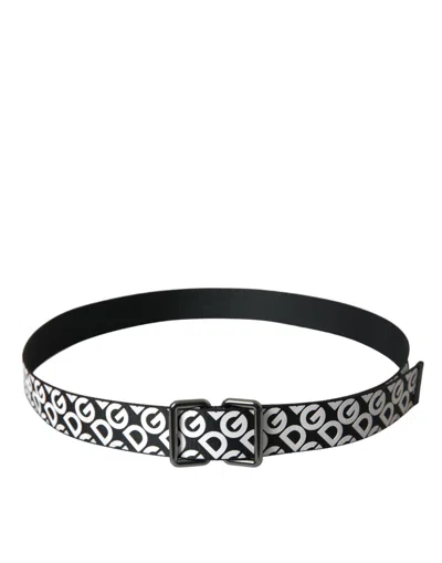 Shop Dolce & Gabbana Black Leather Silver Buckle Canvas Men's Belt In Black And White