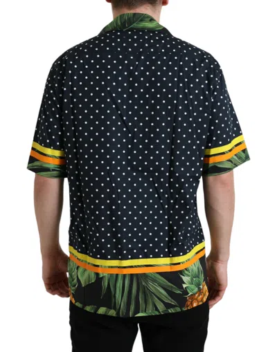 Shop Dolce & Gabbana Black Polka Dot Short Sleeve Casual Men's Shirt