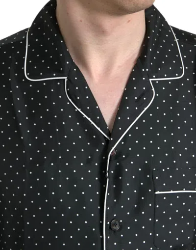 Shop Dolce & Gabbana Black Polka Dot Silk Long Sleeve Men's Shirt