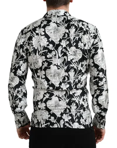 Shop Dolce & Gabbana Black White Floral Button Down Casual Men's Shirt In Black And White