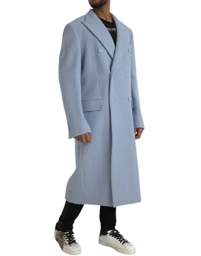 Shop Dolce & Gabbana Blue Double Breasted Long Trench Coat Men's Jacket In Light Blue