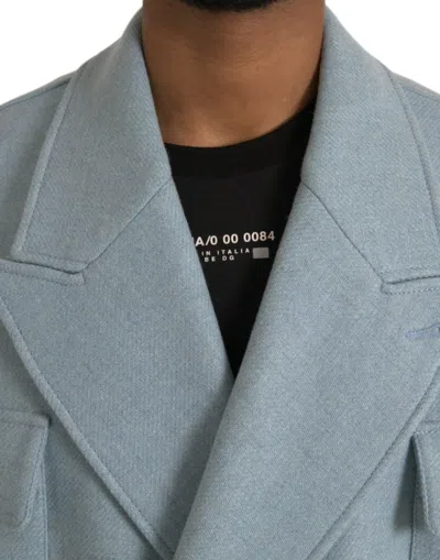 Shop Dolce & Gabbana Blue Double Breasted Trench Coat Men's Jacket In Light Blue