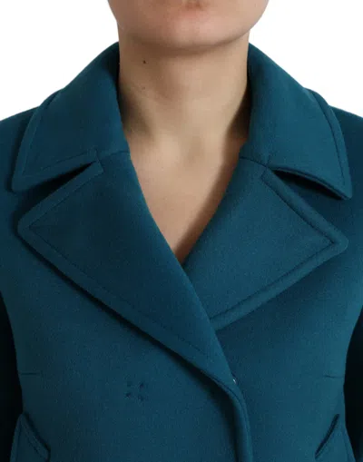Shop Dolce & Gabbana Blue Trench Wool Cashmere Short Coat Women's Jacket