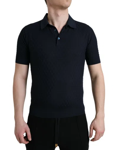 Shop Dolce & Gabbana Dark Blue Collared Short Sleeve Polo Men's T-shirt