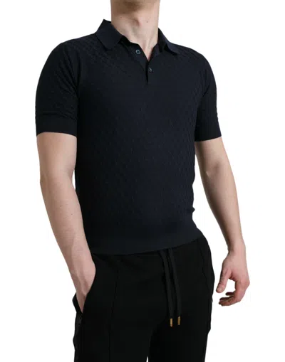 Shop Dolce & Gabbana Dark Blue Collared Short Sleeve Polo Men's T-shirt