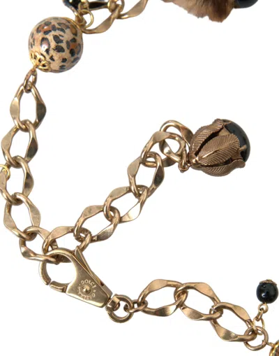 Shop Dolce & Gabbana Gold Brass Leopard Fur Pearl Collier Chain Women's Belt In Gold Black
