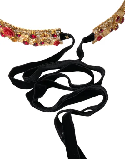 Shop Dolce & Gabbana Gold Brass Red Roses Crystal Jewel Waist Women's Belt