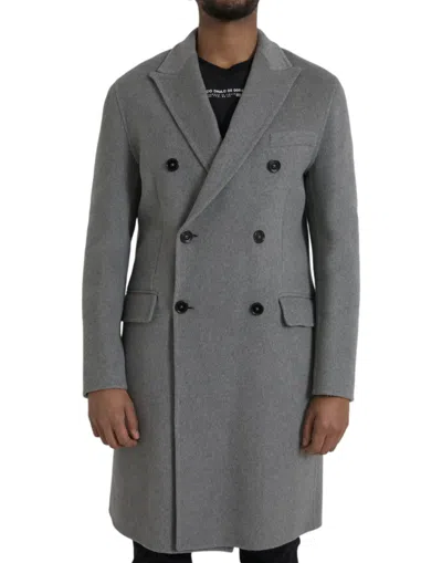 Shop Dolce & Gabbana Gray Double Trench Coat Cashmere Men's Jacket