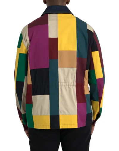 Shop Dolce & Gabbana Multicolor Patchwork Cotton Collared Men's Jacket