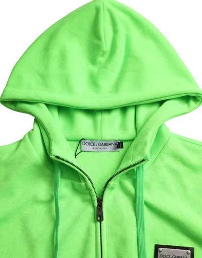 Shop Dolce & Gabbana Neon Green Hooded Full Zip Top Men's Sweater