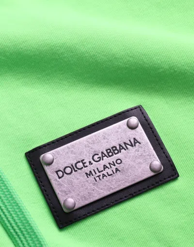 Shop Dolce & Gabbana Neon Green Hooded Full Zip Top Men's Sweater