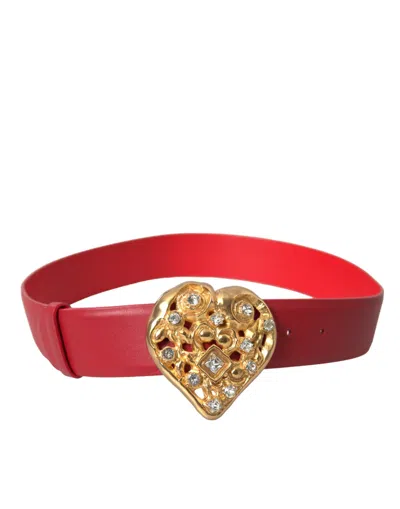 Shop Dolce & Gabbana Red Leather Gold Heart Metal Buckle Women's Belt