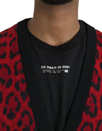 Shop Dolce & Gabbana Red Leopard Wool Robe Belted Cardigan Men's Sweater